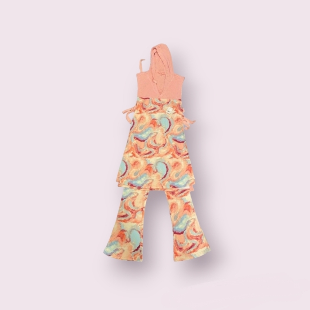 Free People Peach Hooded Sleeveless Printed Jumpsuit